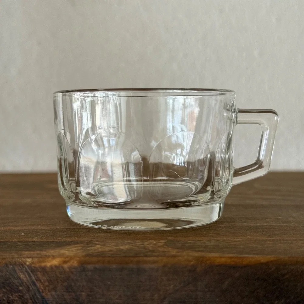 7pc Vintage Arcoroc Petale Clear Glass Tea Cup & Saucer France Set of 3 + 1 Free